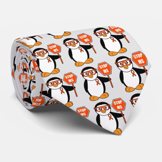 Cravate Sclérose en plaques : Pingouin avec un signe (Roulé)