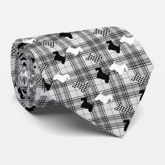 Cravate Scotties et plaid gris (Roulé)
