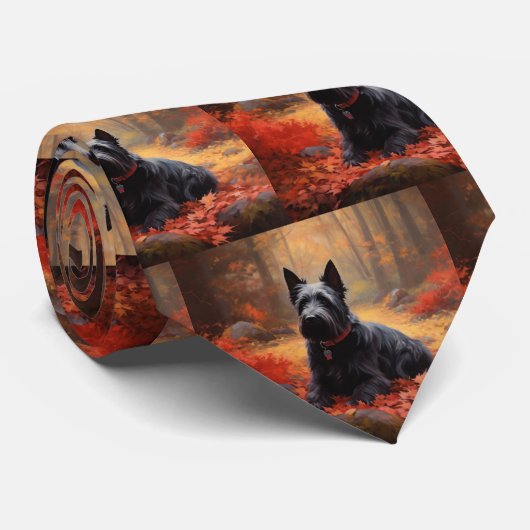 Cravate Scottish Terrier en automne Leaves Fall Inspire (Roulé)