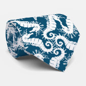 Cravate Seahorse et Starfish - Motif Vie marine bleue (Roulé)
