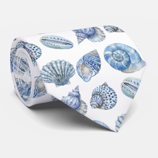 Cravate Seashell Pattern Ocean Beach Faux Silk (Roulé)