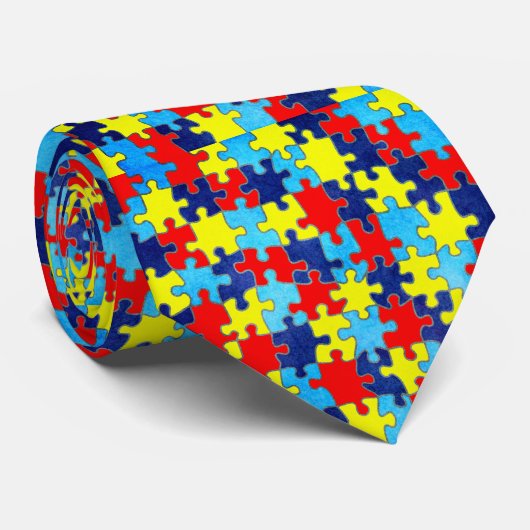 Cravate Sensibilisation sur l'autisme-Puzzle par Shirley T (Roulé)