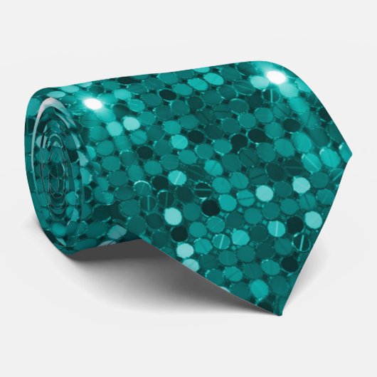 Cravate Séquin Disco Turquoise (Roulé)