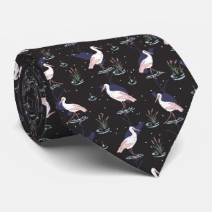 Cravate Serene Stork Pond Motif - Élégantes réflexions