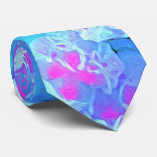 Cravate Série subaquatique Succulente Bleue et Rose Chaud