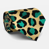 Cravate Série Teal et Or Léopard Design 14  (Roulé)