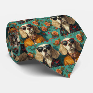 Cravate Setter anglais avec coeur Rose Saint-Valentin