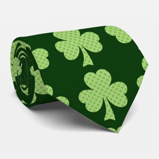 Cravate Shamrock vert trèfle motif pois (Roulé)