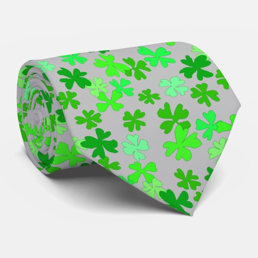 Cravate Shamrocks de Clover vert gris argent (Roulé)