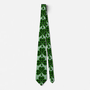 Cravate Shamrocks en plaid noir du trèfle vert de St Patri