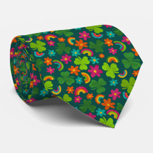 Cravate Shamrocks, fleurs et arcs-en-ciel Saint Patrick's 