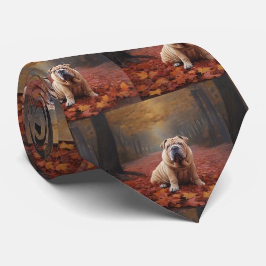 Cravate Shar Pei dans l'automne Feuilles automne Inspire (Roulé)