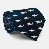 Cravate Shark Drawing of White & Gray Ocean Tiled Necktie (Roulé)