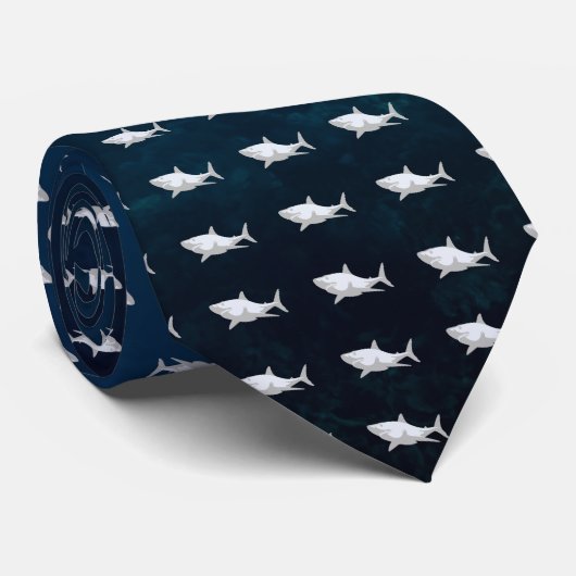 Cravate Shark Drawing of White & Gray Ocean Tiled Necktie (Roulé)