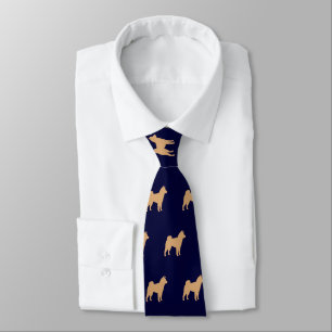 Cravate Shiba Inu Chien Silhouettes Motif Marine Bleu