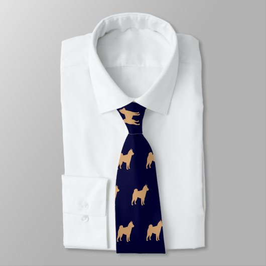 Cravate Shiba Inu Chien Silhouettes Motif Marine Bleu (Attaché)