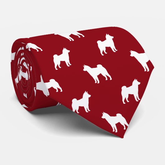 Cravate Shiba Inu Chien Silhouettes Motif Rouge et blanc (Roulé)