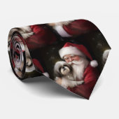 Cravate Shih Tzu Avec Noël Festif Du Père Noël (Roulé)