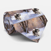 Cravate Shih Tzu Laisse Neige Noël (Roulé)