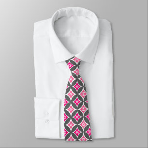 Cravate Shippo avec Motif Fleur, Rose et Gris Argent