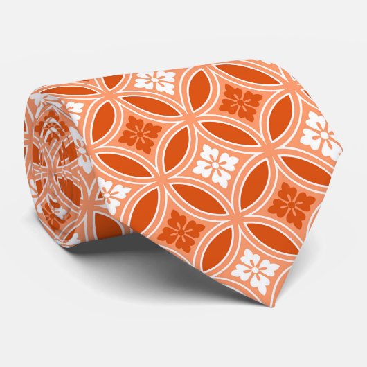 Cravate Shippo with Flower Motif, Mandarin Orange  (Roulé)