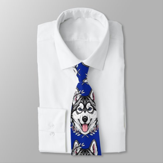 Cravate Siberian Husky Dog And Mountain Laurel Blossom (Attaché)