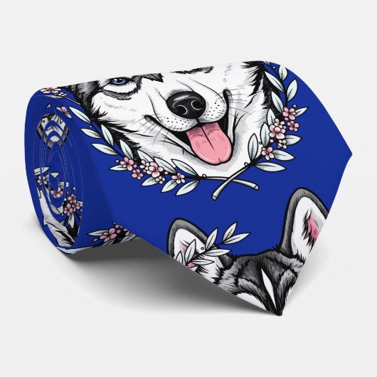 Cravate Siberian Husky Dog And Mountain Laurel Blossom (Roulé)