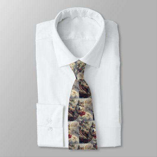 Cravate Sibérie Husky Chien Festif de Noël (Attaché)