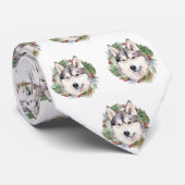Cravate Sibérie Husky Christmas Wreath Festive Pup (Roulé)