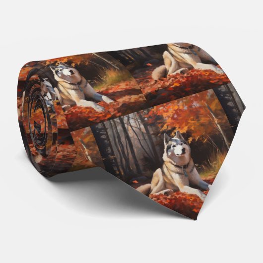 Cravate Sibérie Husky en automne Feuilles automne Inspire (Roulé)