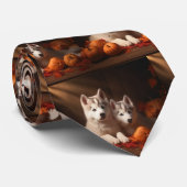 Cravate Sibérie Husky Puppy Citrouille d'automne (Roulé)