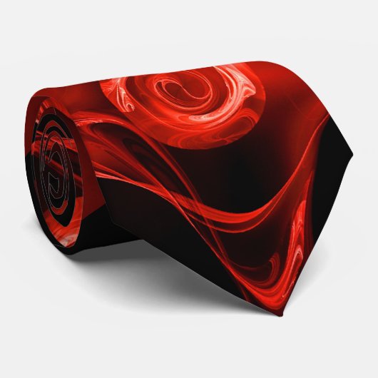 CRAVATE SIGNE LEO ZODIAC, ROSE FRACTAL ROUGE EN NOIR (Roulé)