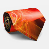 CRAVATE SIGNE LEO ZODIAC, VAGUES FRACTALES ORANGE ROUGE, E (Roulé)