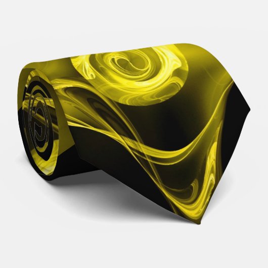 CRAVATE SIGNE TAURUS ZODIAC, ROSE FRACTAL JAUNE EN NOIR (Roulé)