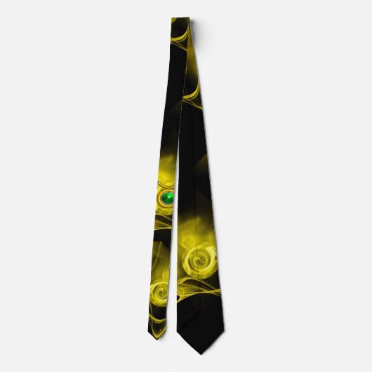 CRAVATE SIGNE TAURUS ZODIAC, ROSE FRACTAL JAUNE EN NOIR (Dos)