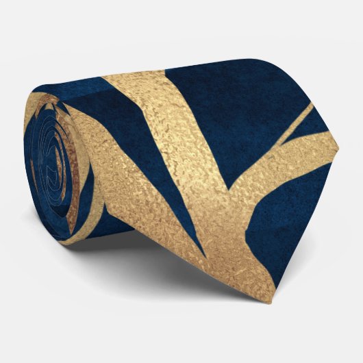 Cravate Silhouette Arbre d'Or moderne Design bleu minimal (Roulé)
