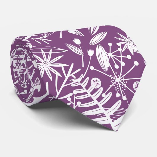 Cravate Silhouette botanique violette (Roulé)