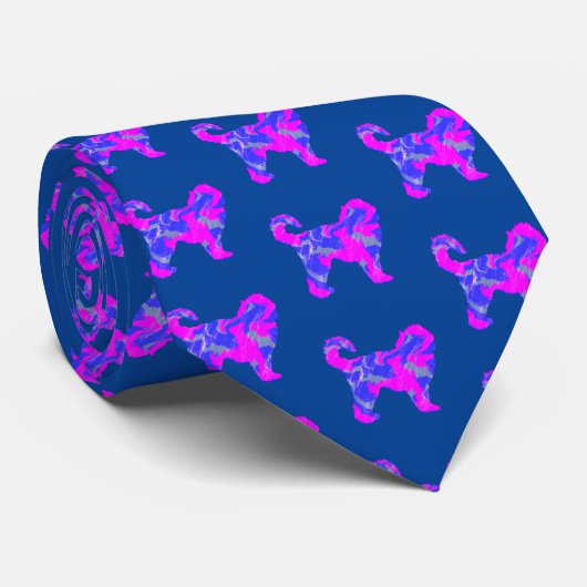 Cravate Silhouette de chien Cockapoo Rose & Bleu Bleu fonc (Roulé)