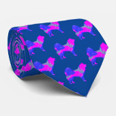 Cravate Silhouette de chien Samoyé rose et bleu bleu foncé (Roulé)