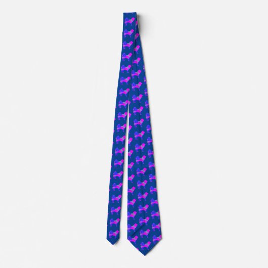 Cravate Silhouette de chien Samoyé rose et bleu bleu foncé (Dos)