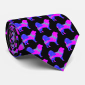 Cravate Silhouette de chien Samoyé rose et bleu clair noir (Roulé)
