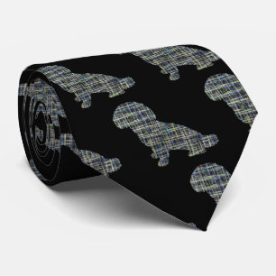 Cravate Silhouette de chien Shihpoo jaune et noir en grill