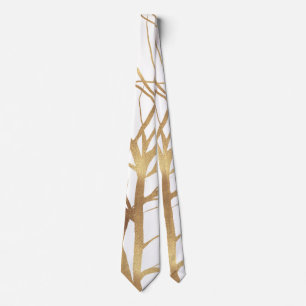 Cravate Silhouette de l'arbre d'or moderne Conception blan