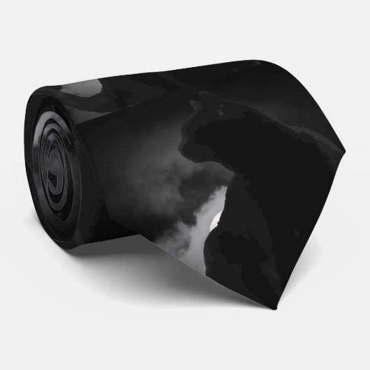 Cravate Silhouette de lune de chats noirs (Roulé)