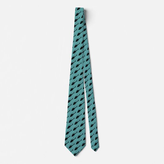 Cravate Silhouette d'hélicoptère en noir et bleu Turquoise (Devant)