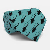 Cravate Silhouette d'hélicoptère en noir et bleu Turquoise (Roulé)