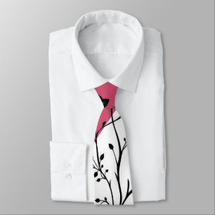 Cravate Silhouette florale noire élégante sur rose et blan