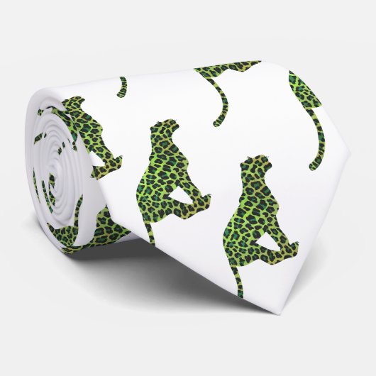 Cravate Silhouette Leopard noir et vert (Roulé)