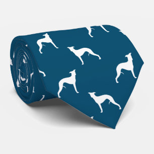 Cravate Silhouettes Chien Whippet Motif Bleu et Blanc