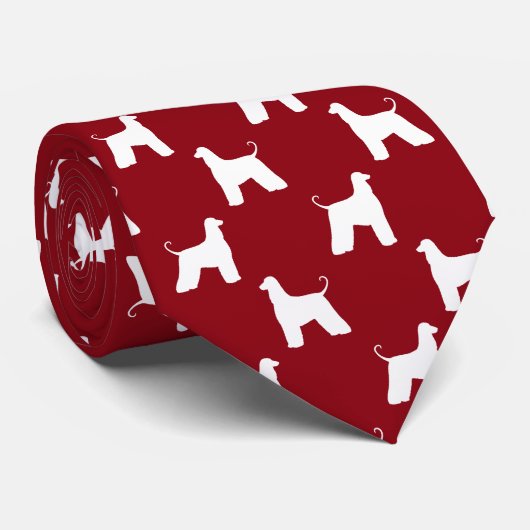 Cravate Silhouettes de chien de chien afghan Motif rouge e (Roulé)